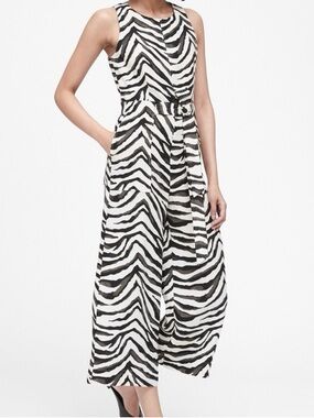 Banana Republic Women Zebra Print Sleeveless Wide Leg Belted Pockets Jumpsuit 0